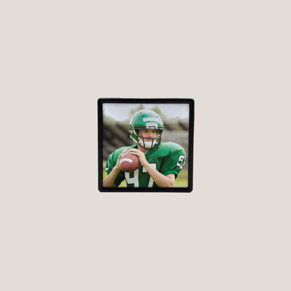 Close up of Black Frame Photo Magnet with glossy acrylic front protecting photo